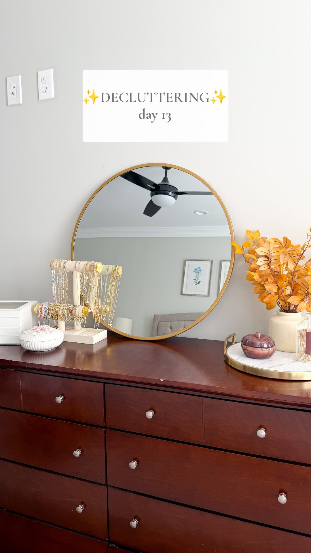 Clutter really does attracts clutter. What started as putting a few papers on our dresser quickly turned into whatever this mess was 😂 love getting it cleared off and getting rid of everything we don’t actually need. I added some new fall decor too 🧡🤎#declutter #declutteringtips #declutterwithme #declutteredhome #decluttering